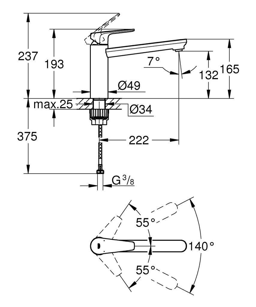 Vienas sviras izlietnes maisītājs Grohe BauEdge 1/2" цена и информация | Ūdens maisītāji virtuvei | 220.lv