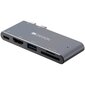 Canyon Multiport dokstacija ar 5 portiem, ar Thunderbolt 3 Dual C tipa male portu, 1*Thunderbolt 3 female+1*HDMI+1*USB3.0+1*SD+1*TF. Ieeja 100-240 V, izeja USB-C PD100W un USB-A 5V/1A, alumīnija sakausējums, pelēks, 90*41*11mm, 0.04kg цена и информация | Adapteri un USB centrmezgli | 220.lv