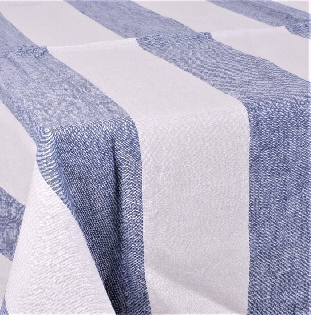 Lina galdauts, zilā un balta krāsā, 140x250 cm. cena un informācija | Galdauti, salvetes | 220.lv