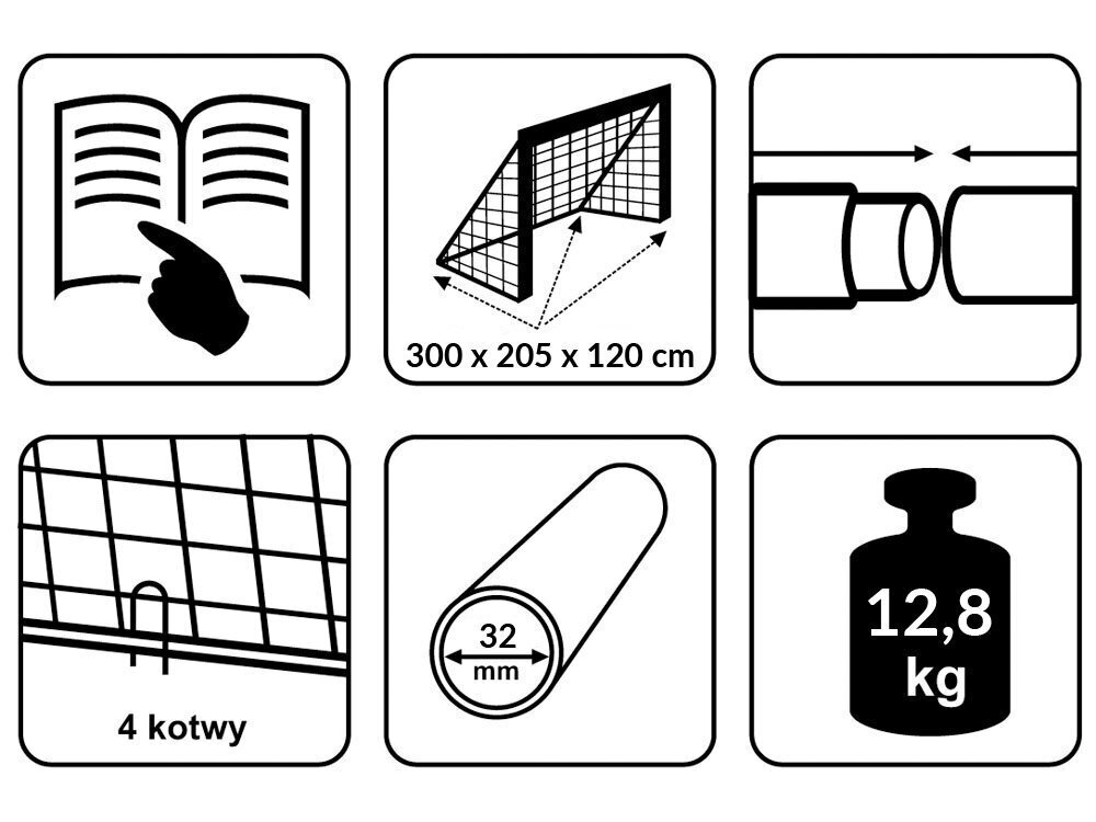 Futbola vārti, 300x205x120 cena un informācija | Futbola vārti un tīkls | 220.lv