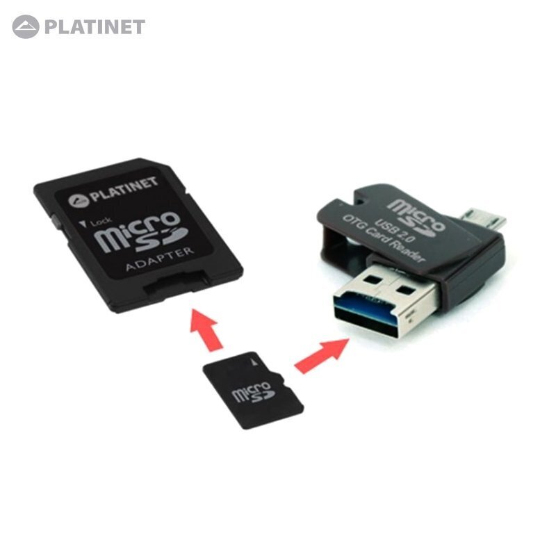 Platinet PMMSD8CR4 4in1 8GB USB Flash Disks + Micro SD karte + micro USB OTG Lasītājs priekš Telefona un Planšetes цена и информация | Atmiņas kartes mobilajiem telefoniem | 220.lv