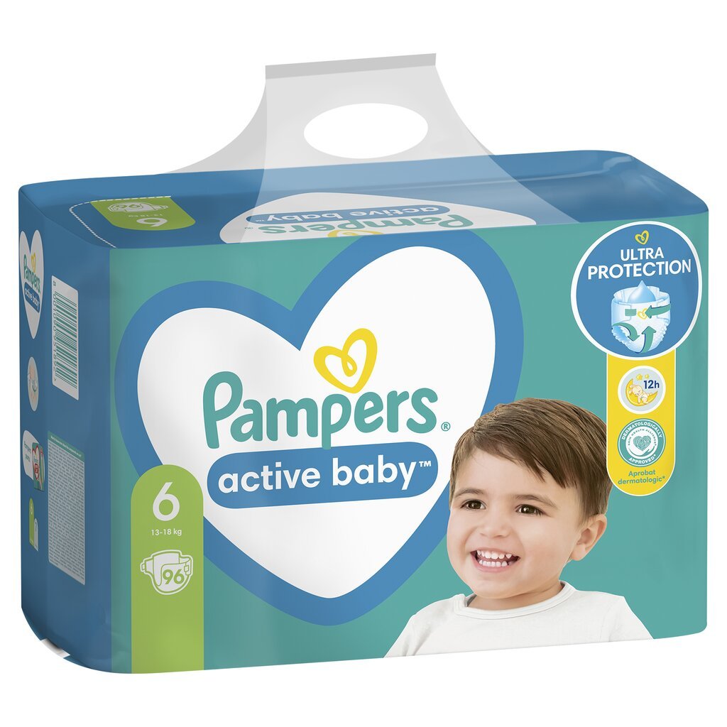 Pampers Active Baby, 6. Izmērs, 96 Autiņbiksītes, 13–18 kg cena un informācija | Autiņbiksītes | 220.lv