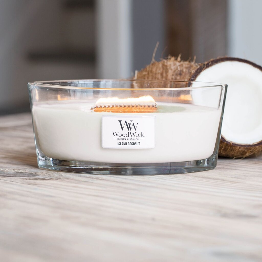 WoodWick aromātiska svece Island Coconut, 453,6 g cena un informācija | Sveces un svečturi | 220.lv