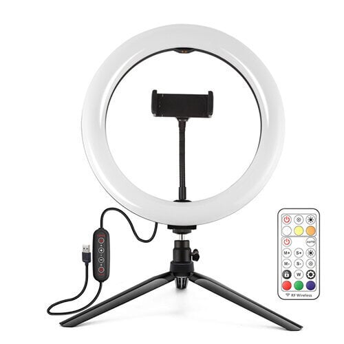LED gredzenveida lampa 26cm, ar trijkāju statīvu 8,3cm, USB cena un informācija | Apgaismojums fotografēšanai | 220.lv