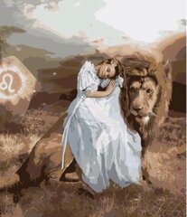 Glezna pēc numuriem "Meitene un lauva" 40x40 G cena un informācija | Gleznas pēc numuriem | 220.lv