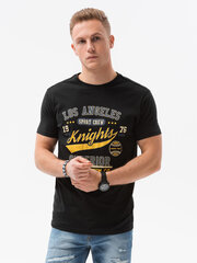 Vīriešu T-krekls ar apdruku Ombre S1434 melns Knights cena un informācija | Vīriešu T-krekli | 220.lv