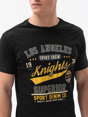 Vīriešu T-krekls ar apdruku Ombre S1434 melns Knights cena un informācija | Vīriešu T-krekli | 220.lv