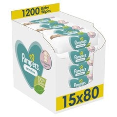 Влажные салфетки Pampers Sensitive, 15x80 шт. цена и информация |  Одноразовые пеленки и влажные салфетки | 220.lv