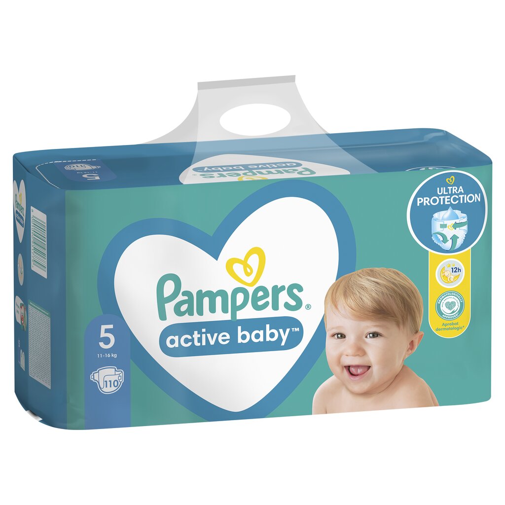 Autiņbiksītes Pampers Active Baby Mega Pack 5. izmērs, 11-16 kg, 110 gab. cena un informācija | Autiņbiksītes | 220.lv