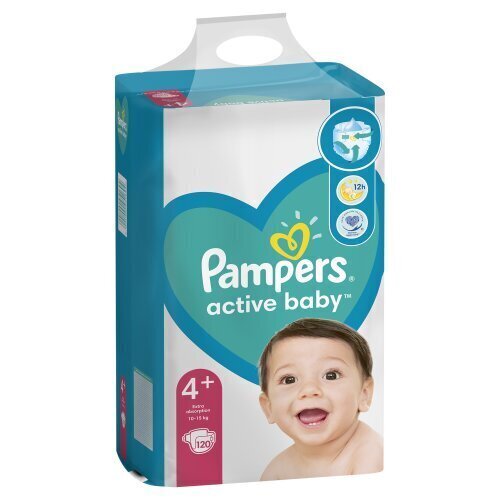 Autiņbiksītes Pampers Active Baby Mega Pack, 4+. izmērs, 10-15 kg, 120 gab. cena un informācija | Autiņbiksītes | 220.lv