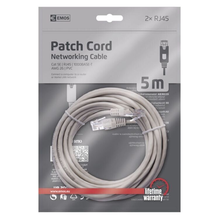 Patch tīkla kabelis UTP 5E, 5 m, 2 x RJ45 цена и информация | Kabeļi un vadi | 220.lv