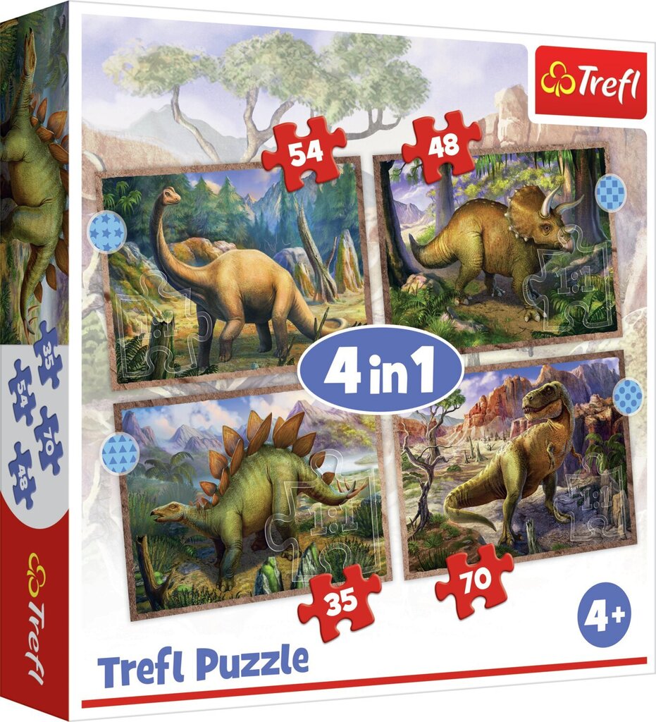 TREFL 4 dėlionių rinkinys „Dinozaurai“ cena un informācija | Puzles, 3D puzles | 220.lv