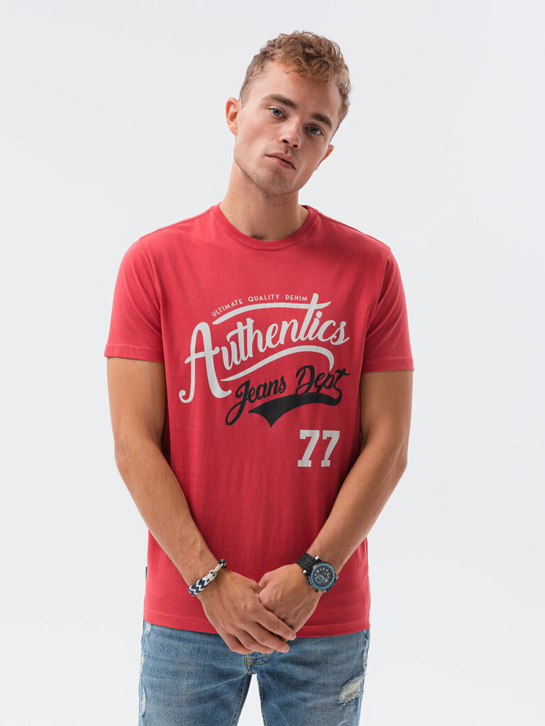 Vīriešu T-krekls ar apdruku Ombre S1434 sarkans Authentic cena un informācija | Vīriešu T-krekli | 220.lv