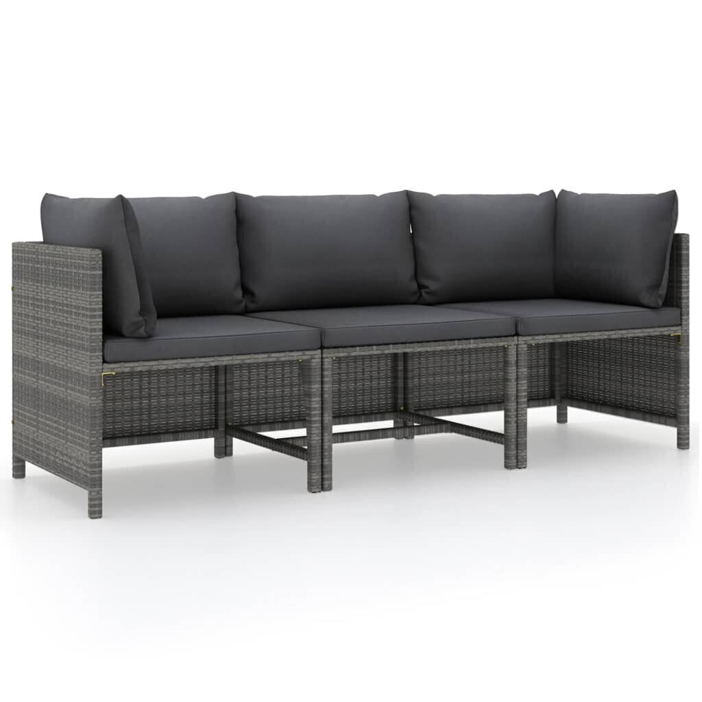 vidaXL Trīsvietīgs dārza dīvāns ar spilveniem, pelēkas krāsas cena un informācija | Dārza krēsli | 220.lv