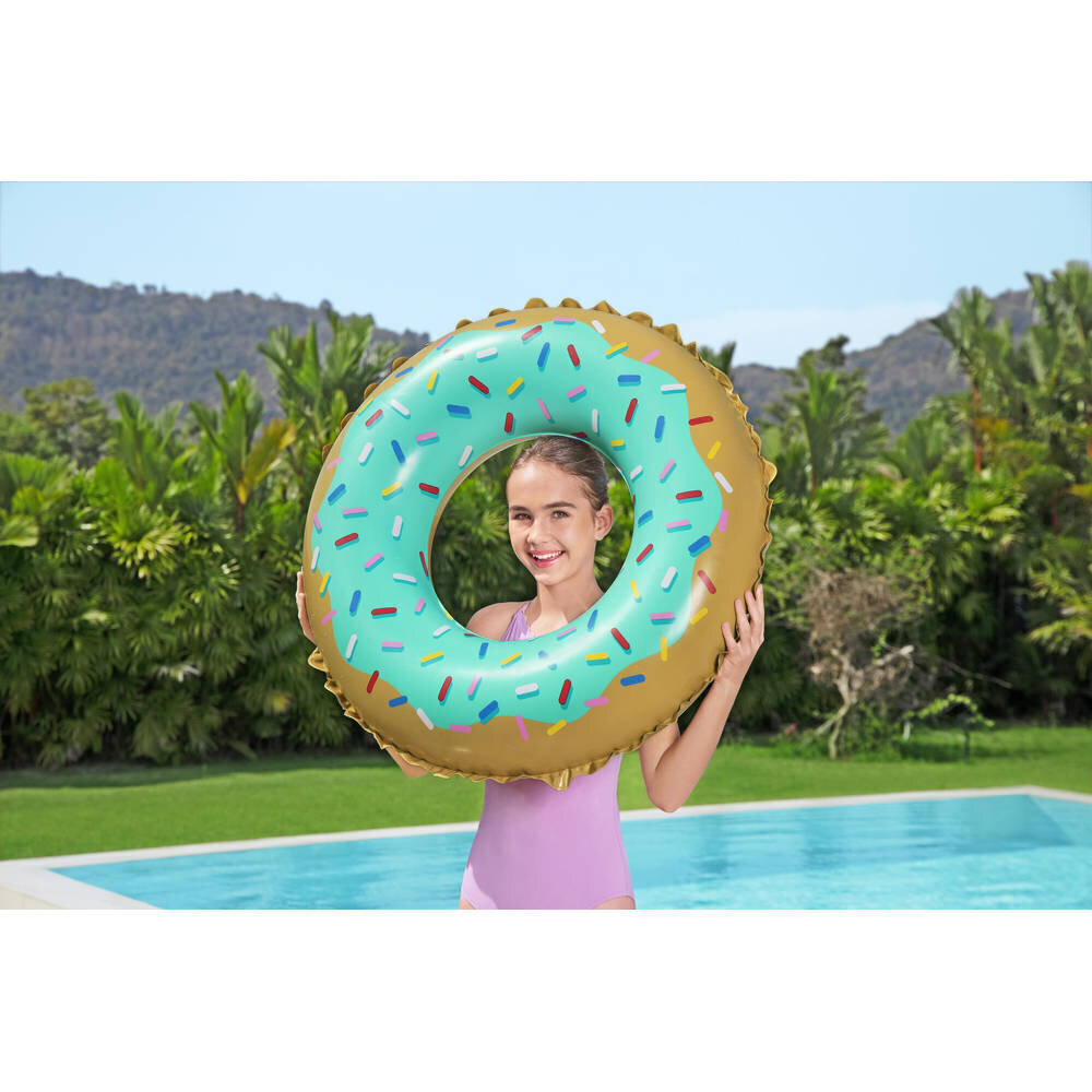 Piepūšamais riņķis Bestway Sweet Donut, 91 cm, brūns/zaļš cena un informācija | Piepūšamās rotaļlietas un pludmales preces | 220.lv