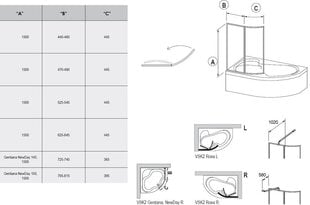 Стенка для ванны VSK2 ROSA 150R (правосторонняя) стекло Transparent цена и информация | Душевые двери и стены | 220.lv