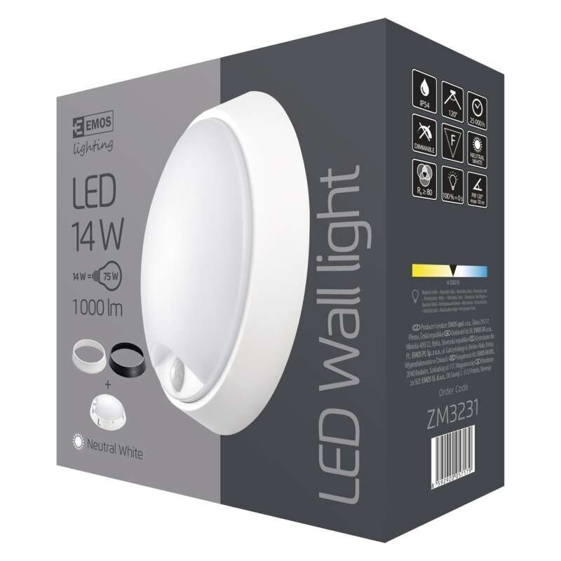 LED plafons Emos gaismas sienas sensors 14 W IP54 NW cena un informācija | Iebūvējamās lampas, LED paneļi | 220.lv