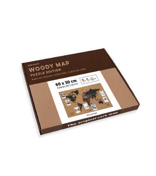 Pasaules karte uz korķa pamatnes - Woody map. Puzzle edition цена и информация | Galda spēles | 220.lv