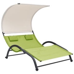 vidaXL divvietīgs sauļošanās zvilnis ar jumtiņu, zaļš tekstilēns cena un informācija | Sauļošanās krēsli | 220.lv
