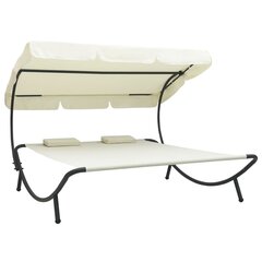 vidaXL āra atpūtas gulta ar jumtu un spilveniem, krēmbalta cena un informācija | Sauļošanās krēsli | 220.lv