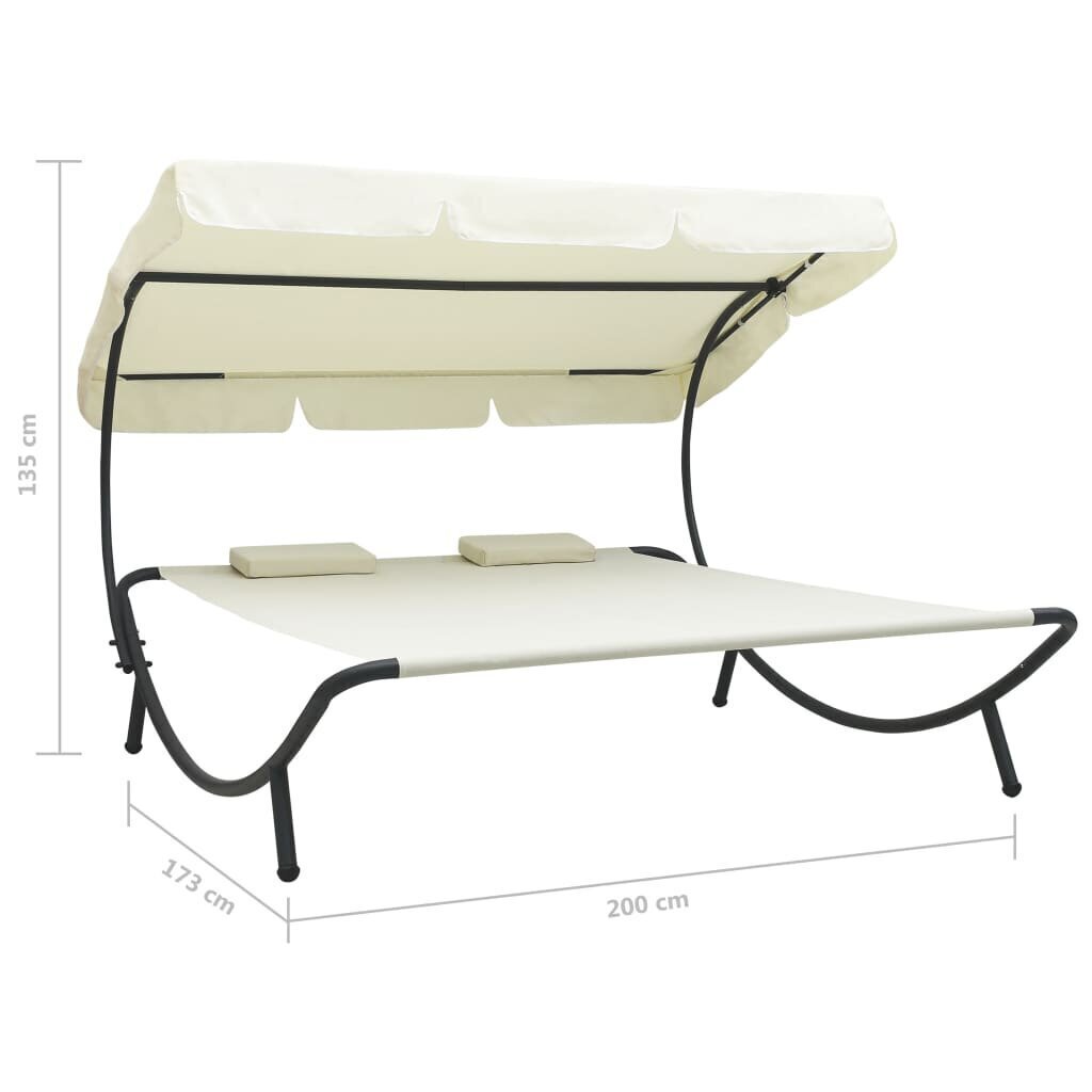 vidaXL āra atpūtas gulta ar jumtu un spilveniem, krēmbalta cena un informācija | Sauļošanās krēsli | 220.lv