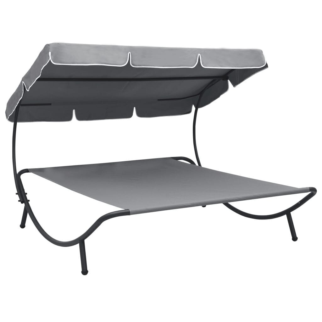 vidaXL dārza atpūtas gulta ar jumtu, pelēka cena un informācija | Sauļošanās krēsli | 220.lv