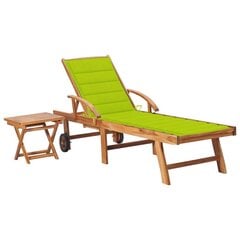 vidaXL sauļošanās zvilnis ar galdiņu un matraci, masīvs tīkkoks cena un informācija | Sauļošanās krēsli | 220.lv