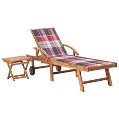 vidaXL sauļošanās zvilnis ar galdiņu un matraci, masīvs tīkkoks cena un informācija | Sauļošanās krēsli | 220.lv