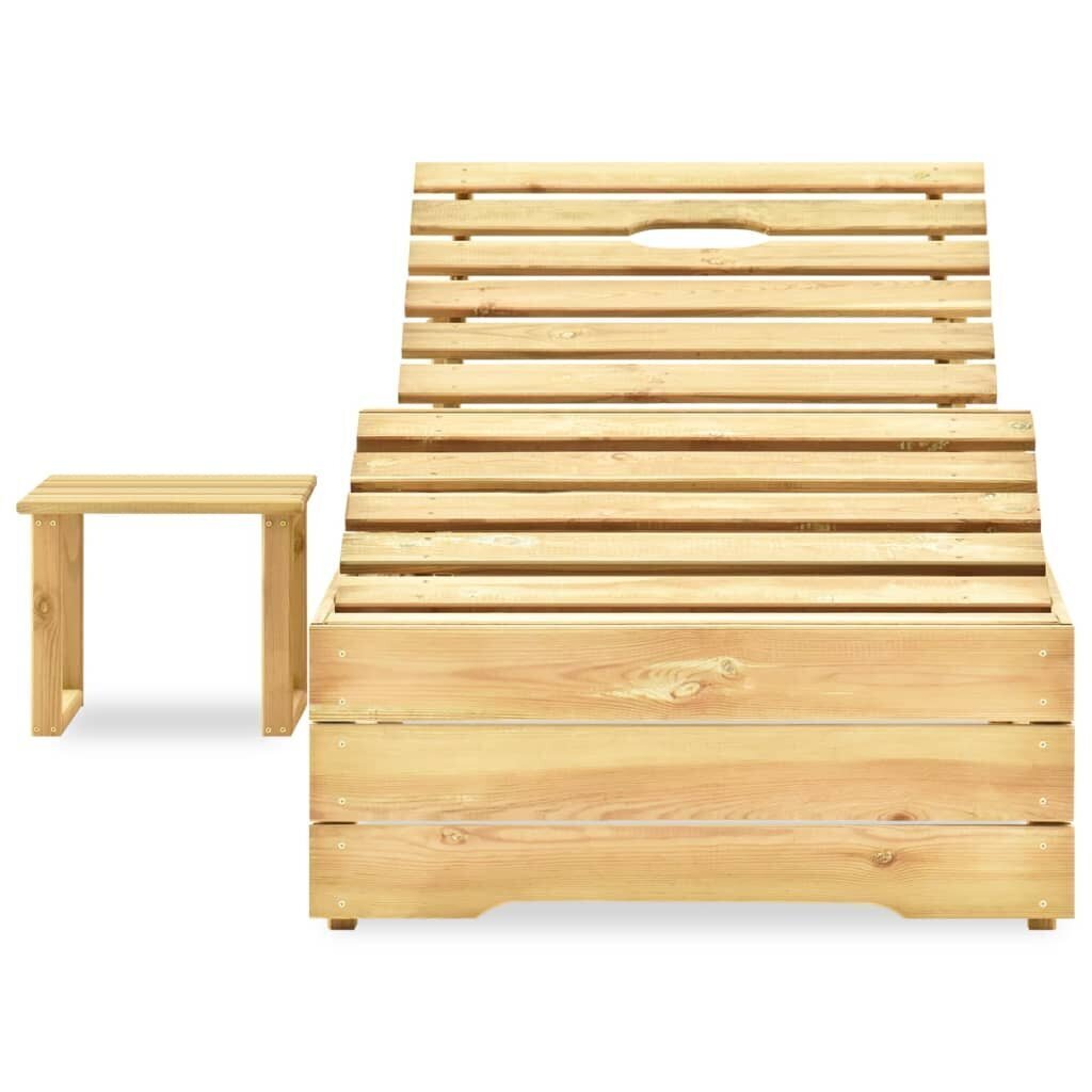 vidaXL sauļošanās zvilnis ar galdiņu, zaļi impregnēts priedes koks цена и информация | Sauļošanās krēsli | 220.lv