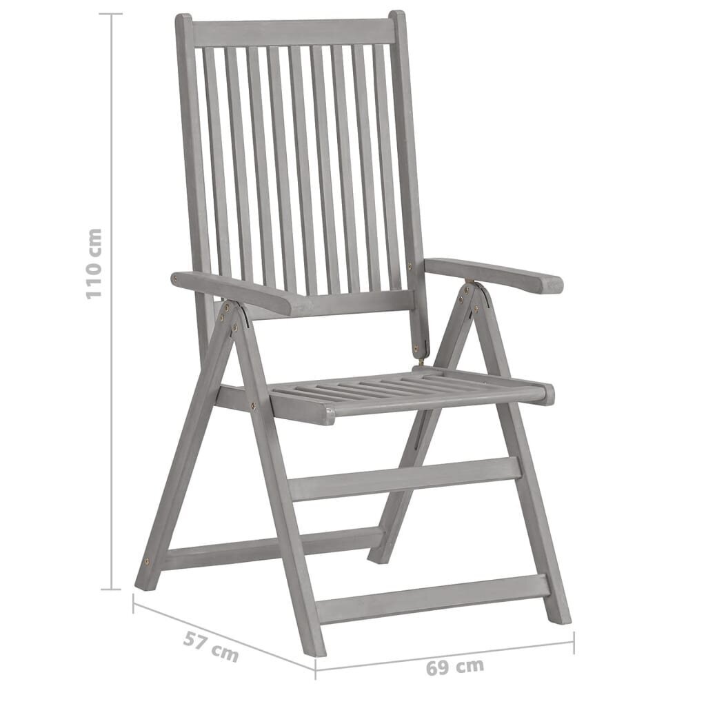 vidaXL atgāžami dārza krēsli ar matračiem, 2 gab., akācijas masīvkoks цена и информация | Dārza krēsli | 220.lv