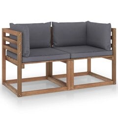 vidaXL 2-vietīgs dārza palešu dīvāns, antracītpelēki matrači, priede cena un informācija | Dārza krēsli | 220.lv