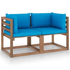 vidaXL 2-vietīgs dārza palešu dīvāns, gaiši zili matrači, priedes koks cena un informācija | Dārza krēsli | 220.lv