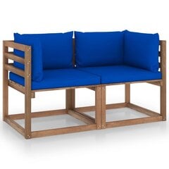 vidaXL 2-vietīgs dārza palešu dīvāns, zili matrači, priedes koks cena un informācija | Dārza krēsli | 220.lv