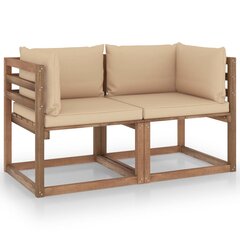 vidaXL 2-vietīgs dārza palešu dīvāns, bēši matrači, priedes koks cena un informācija | Dārza krēsli | 220.lv