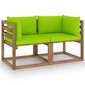 vidaXL 2-vietīgs dārza palešu dīvāns, spilgti zaļi matrači, priede цена и информация | Dārza krēsli | 220.lv