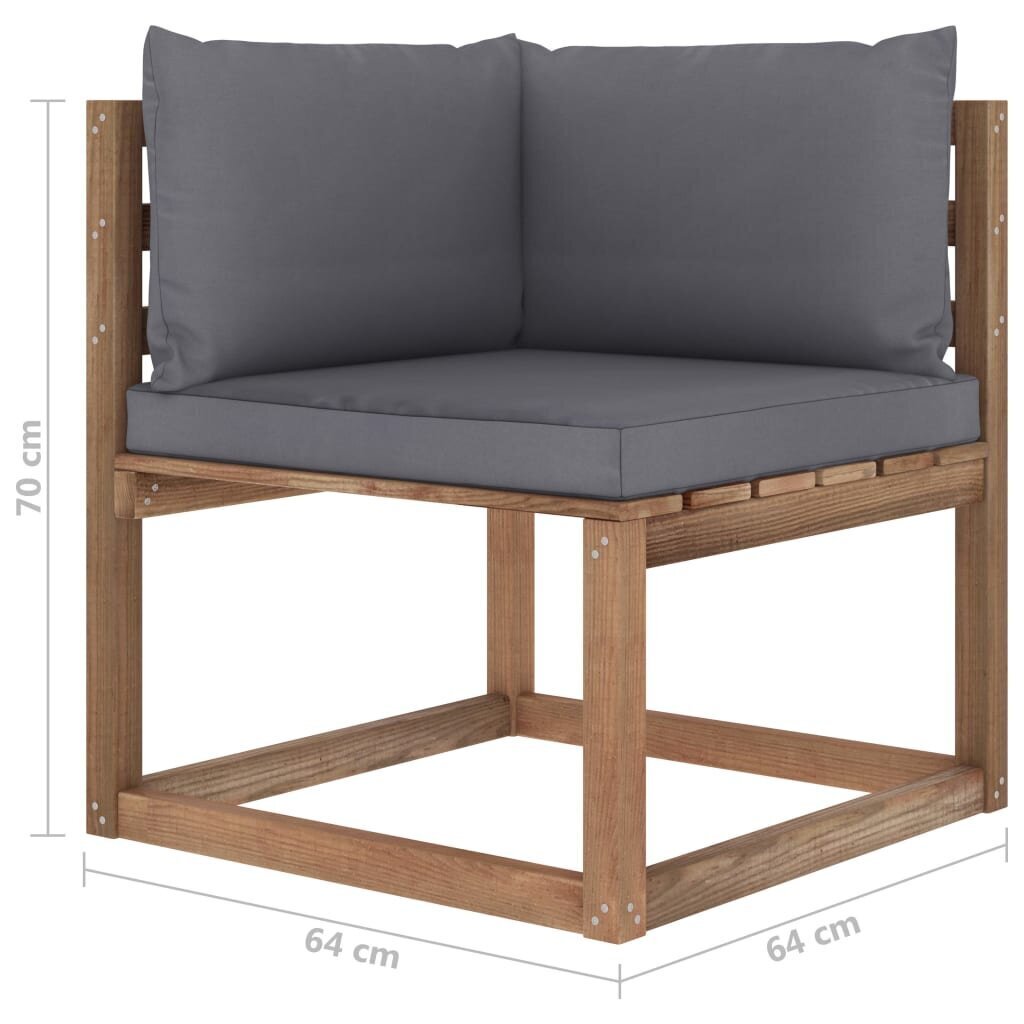 vidaXL dārza palešu stūra dīvāns ar antracītpelēkiem matračiem cena un informācija | Dārza krēsli | 220.lv