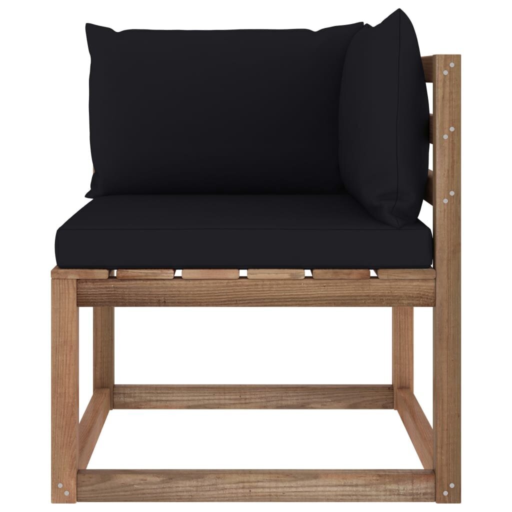 vidaXL dārza palešu stūra dīvāns ar melniem matračiem cena un informācija | Dārza krēsli | 220.lv