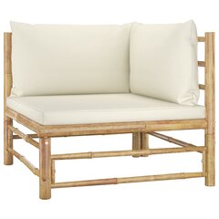 vidaXL dārza stūra dīvāns ar krēmbaltiem matračiem, bambuss cena un informācija | Dārza krēsli | 220.lv