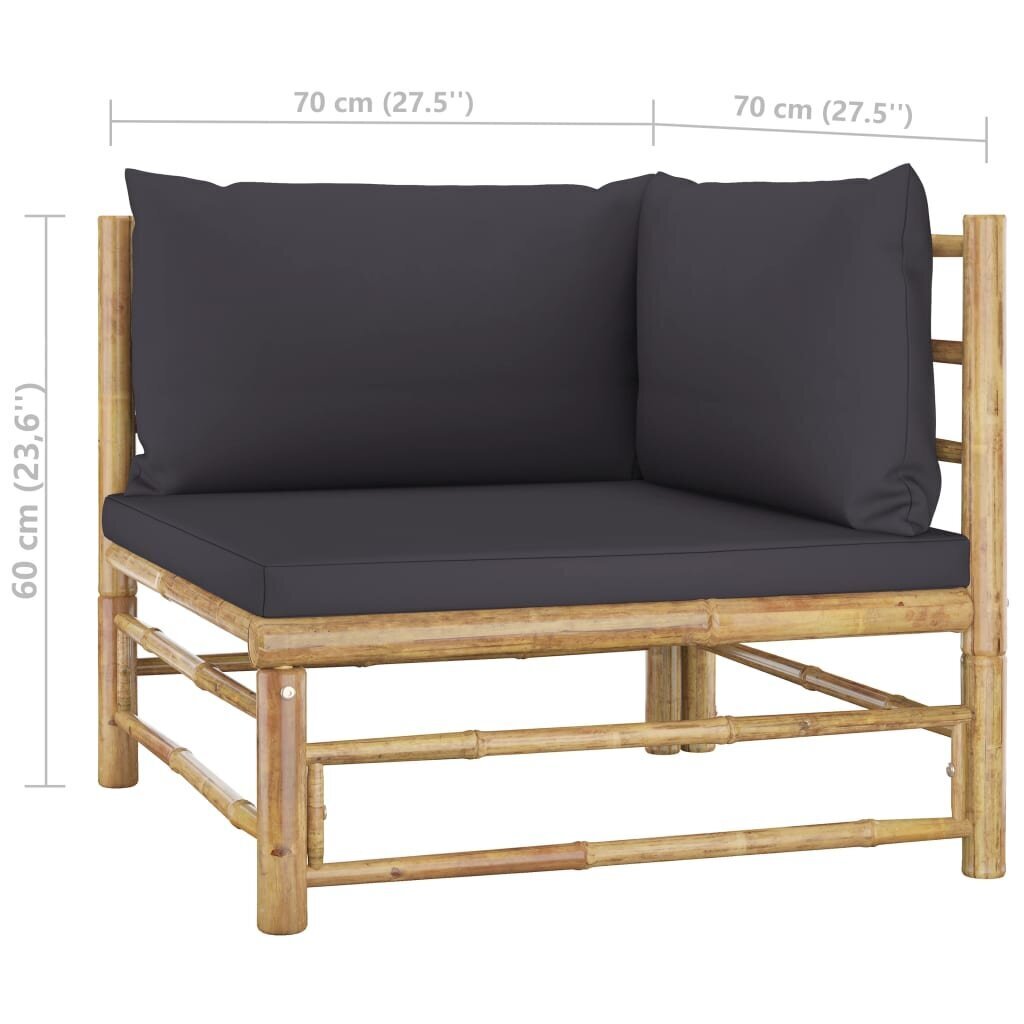 vidaXL dārza stūra dīvāns ar tumši pelēkiem matračiem, bambuss cena un informācija | Dārza krēsli | 220.lv