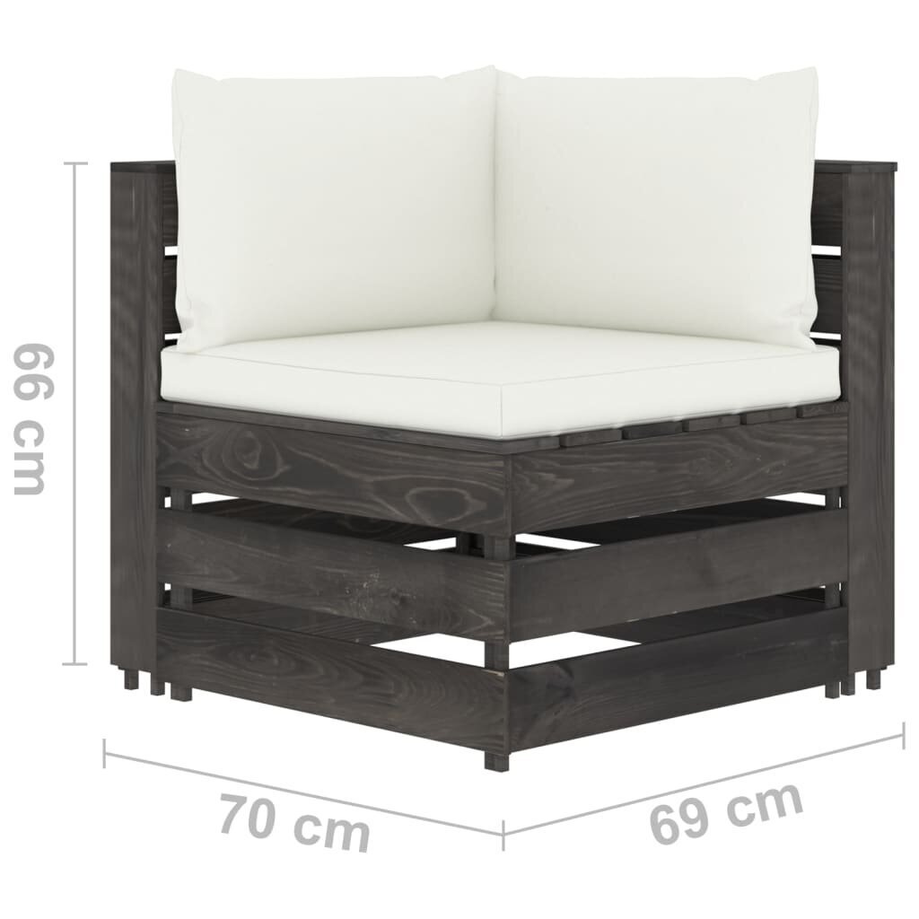 vidaXL moduļu stūra dīvāns ar spilveniem, pelēks, impregnēts koks cena un informācija | Dārza krēsli | 220.lv