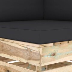 vidaXL moduļu stūra dīvāns ar spilveniem, zaļi impregnēts koks cena un informācija | Dārza krēsli | 220.lv