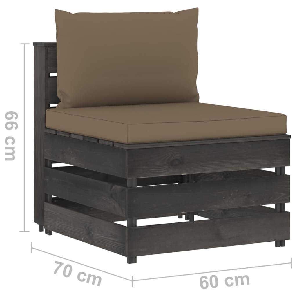 vidaXL vidējais moduļu dīvāns ar spilveniem, pelēks, impregnēts koks cena un informācija | Dārza krēsli | 220.lv