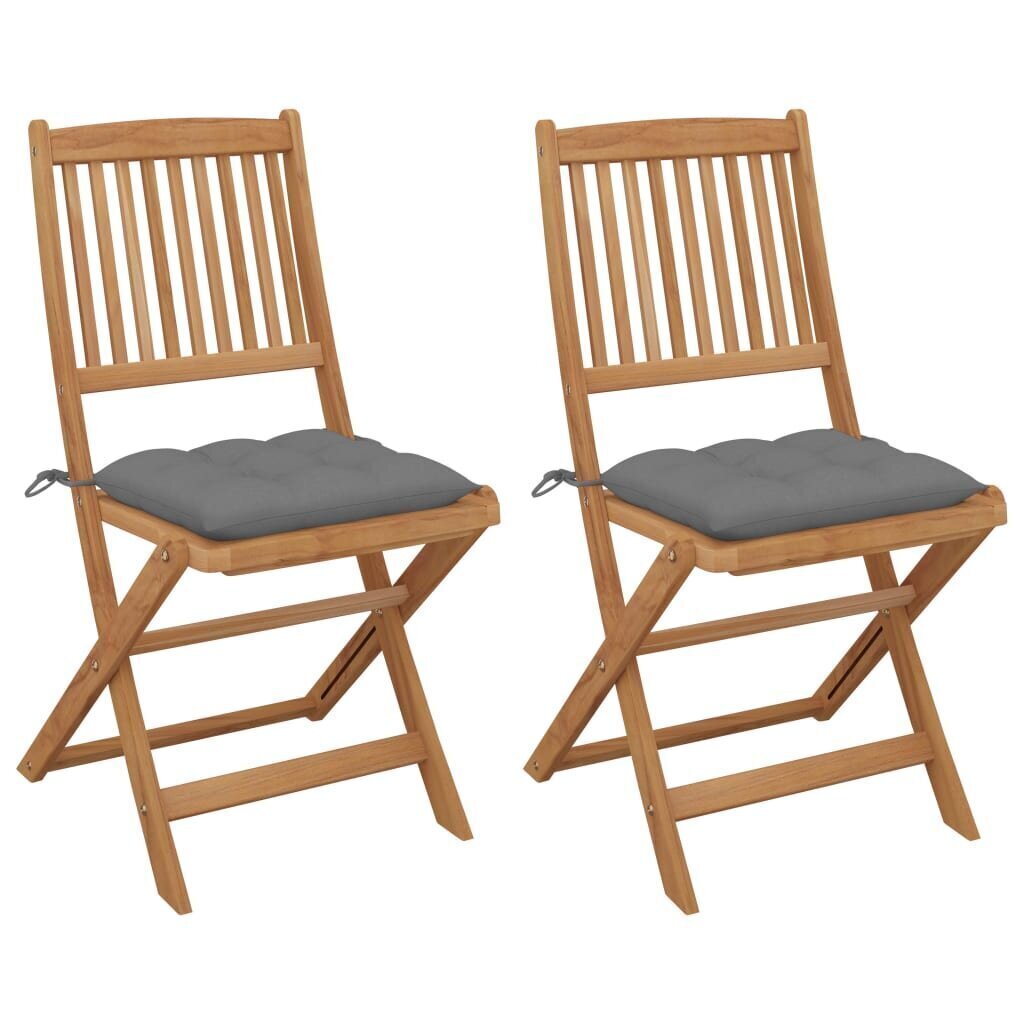 vidaXL saliekami dārza krēsli ar matračiem, 2 gb., akācijas masīvkoks цена и информация | Dārza krēsli | 220.lv