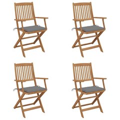 vidaXL saliekami dārza krēsli ar matračiem, 4 gb., akācijas masīvkoks цена и информация | Садовые стулья, кресла, пуфы | 220.lv
