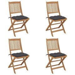 vidaXL saliekami dārza krēsli ar matračiem, 4 gb., akācijas masīvkoks cena un informācija | Dārza krēsli | 220.lv