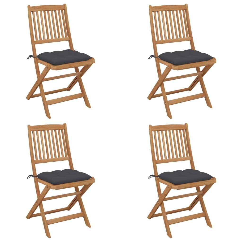 vidaXL saliekami dārza krēsli ar matračiem, 4 gb., akācijas masīvkoks цена и информация | Dārza krēsli | 220.lv