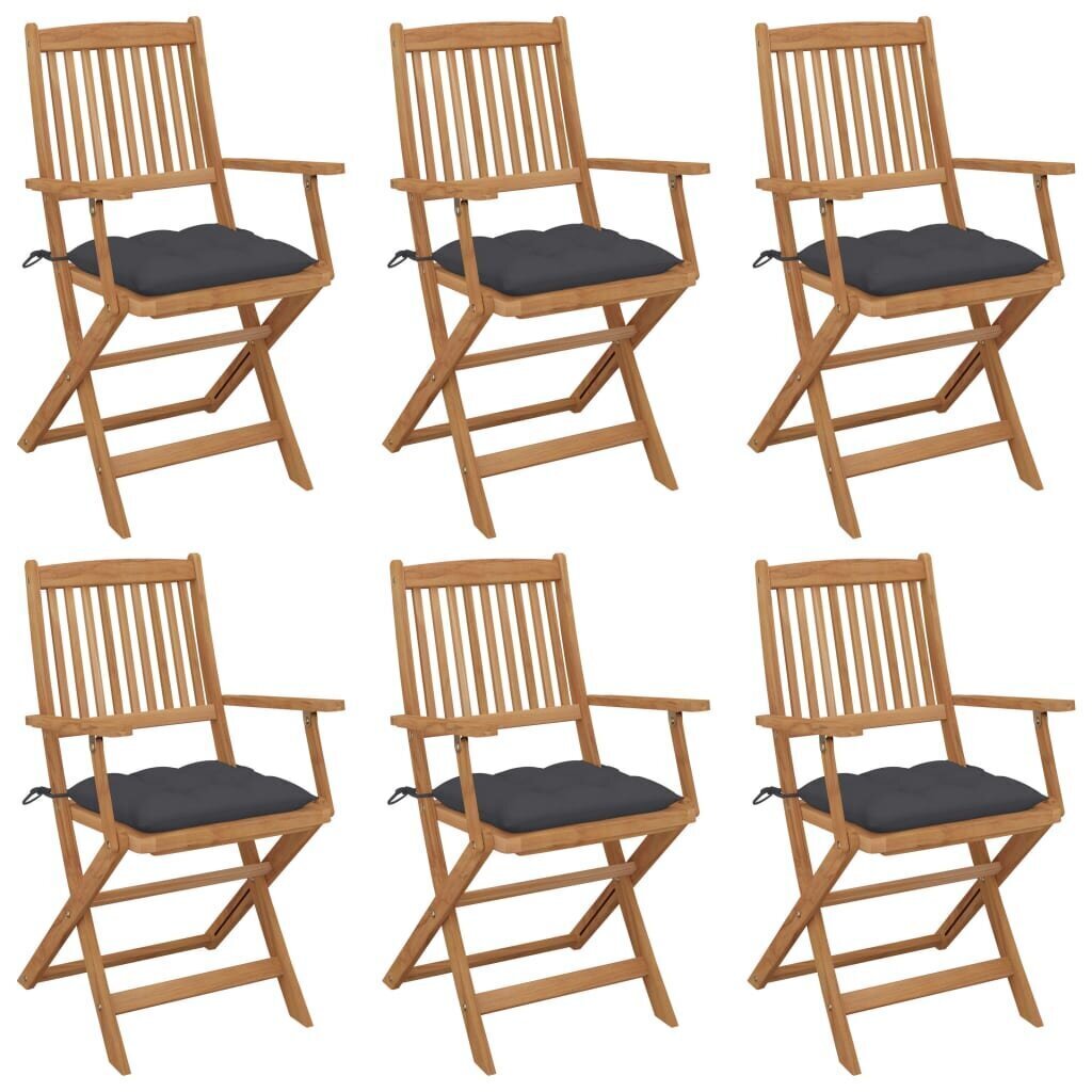vidaXL saliekami dārza krēsli ar spilveniem, 6 gb., akācijas masīvkoks cena un informācija | Dārza krēsli | 220.lv
