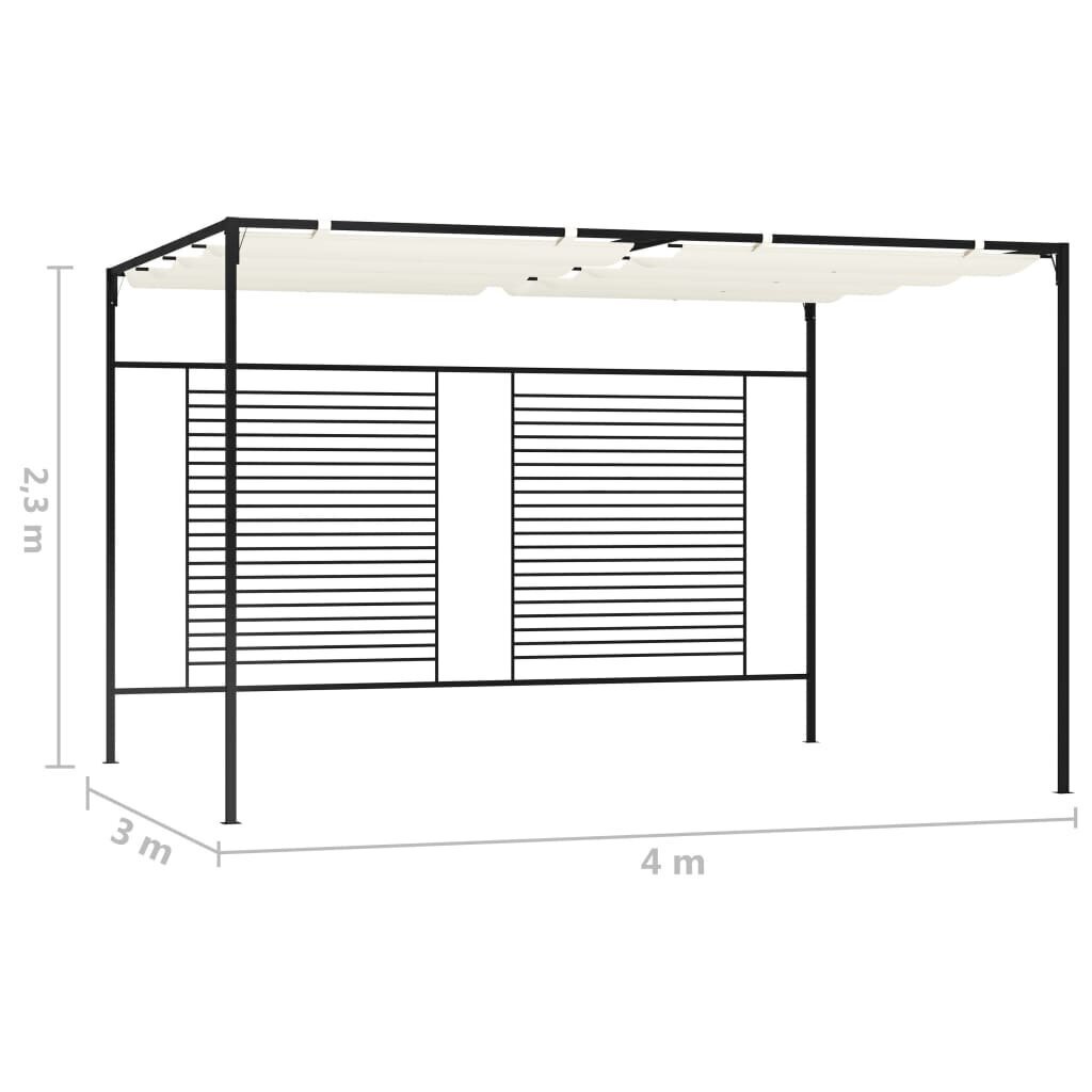 vidaXL dārza nojume ar izvelkamu jumtu, 3x4x2,3m, krēmkrāsas, 180 g/m² cena un informācija | Dārza nojumes un lapenes | 220.lv