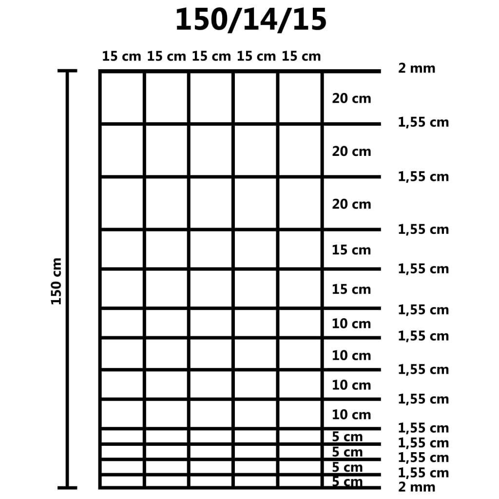 vidaXL dārza žogs, cinkots tērauds, 50 m, 150 cm, sudraba krāsa cena un informācija | Žogi un piederumi | 220.lv