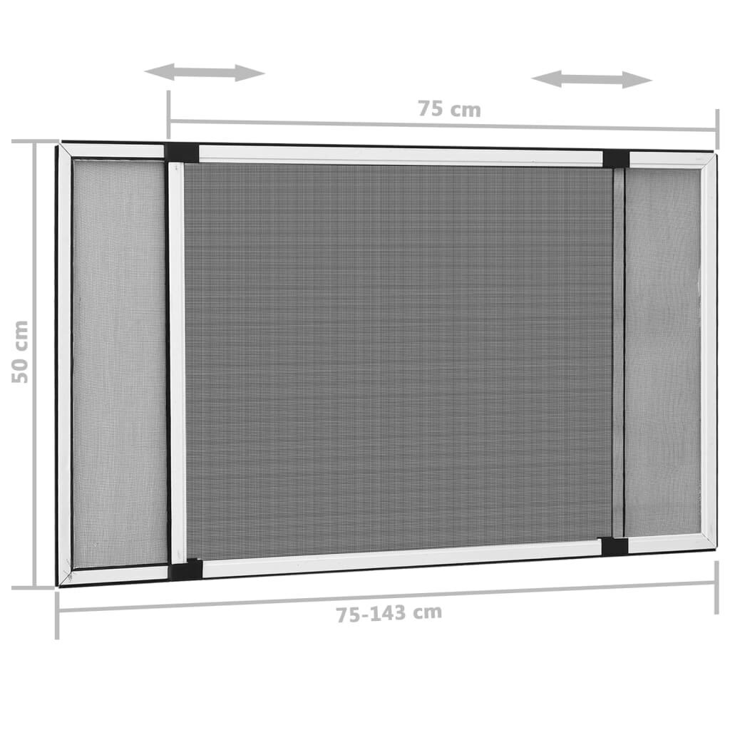 vidaXL pagarināms kukaiņu siets logam, balts, (75-143)x50 cm цена и информация | Moskītu tīkli | 220.lv